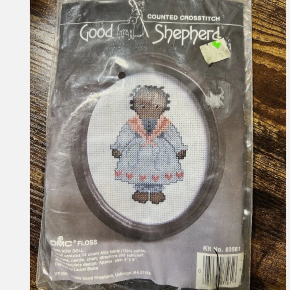 Vintage Good Shepherd Counted Cross Stitch Kit DMC Floss Corn Row Doll Frame New